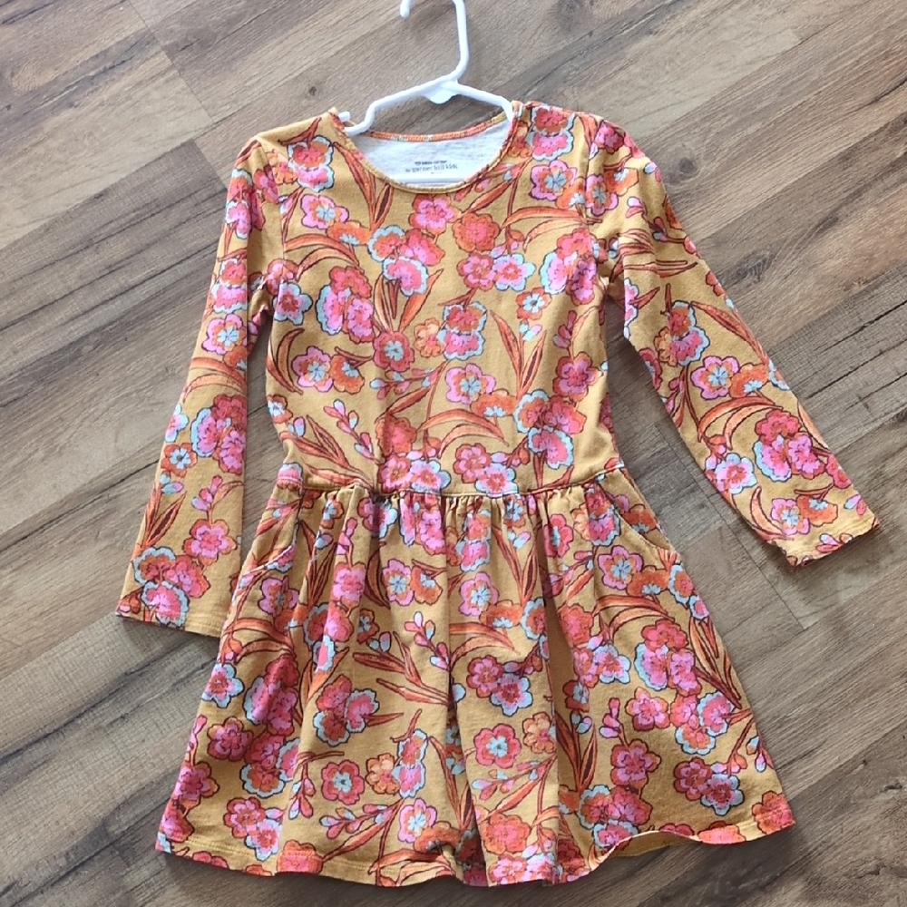 Garnet Hill Floral Kids Dress in Orange and Pink